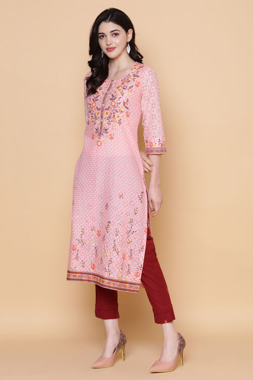 Blue Cotton Straight Printed Kurta image number 4