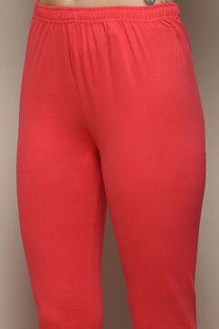 Coral Cotton Asymmetric Solid Kurta Churidar Suit Set image number 2