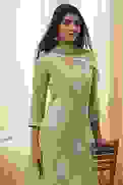 Green Embroidered Straight Suit Set image number 6