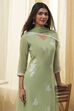 Aqua Embroidered Straight Suit Set image number 6