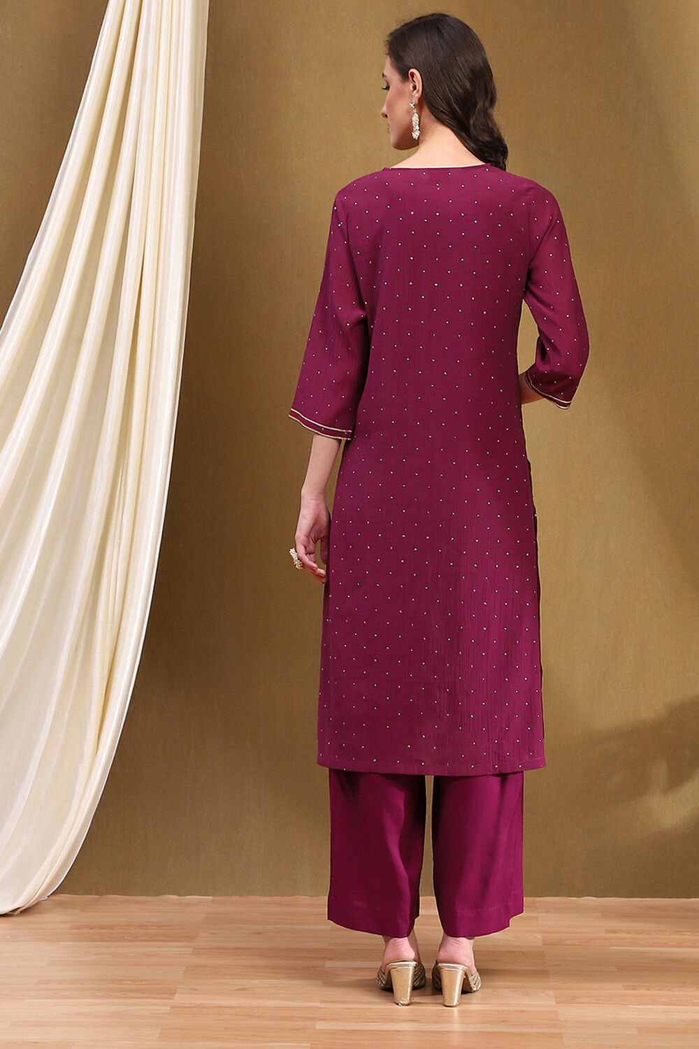 Mulberry Purple Viscose Straight Festive Kurta image number 3