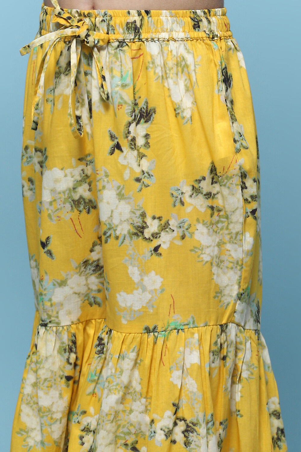 Yellow Floral Cotton Peplum Kurta Garara & Net Dupatta image number 2