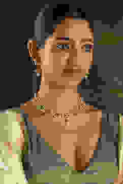 Green Pink Alloy Necklace Set image number 3