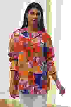 Orange Cotton Floral High-Low Shirt image number 5