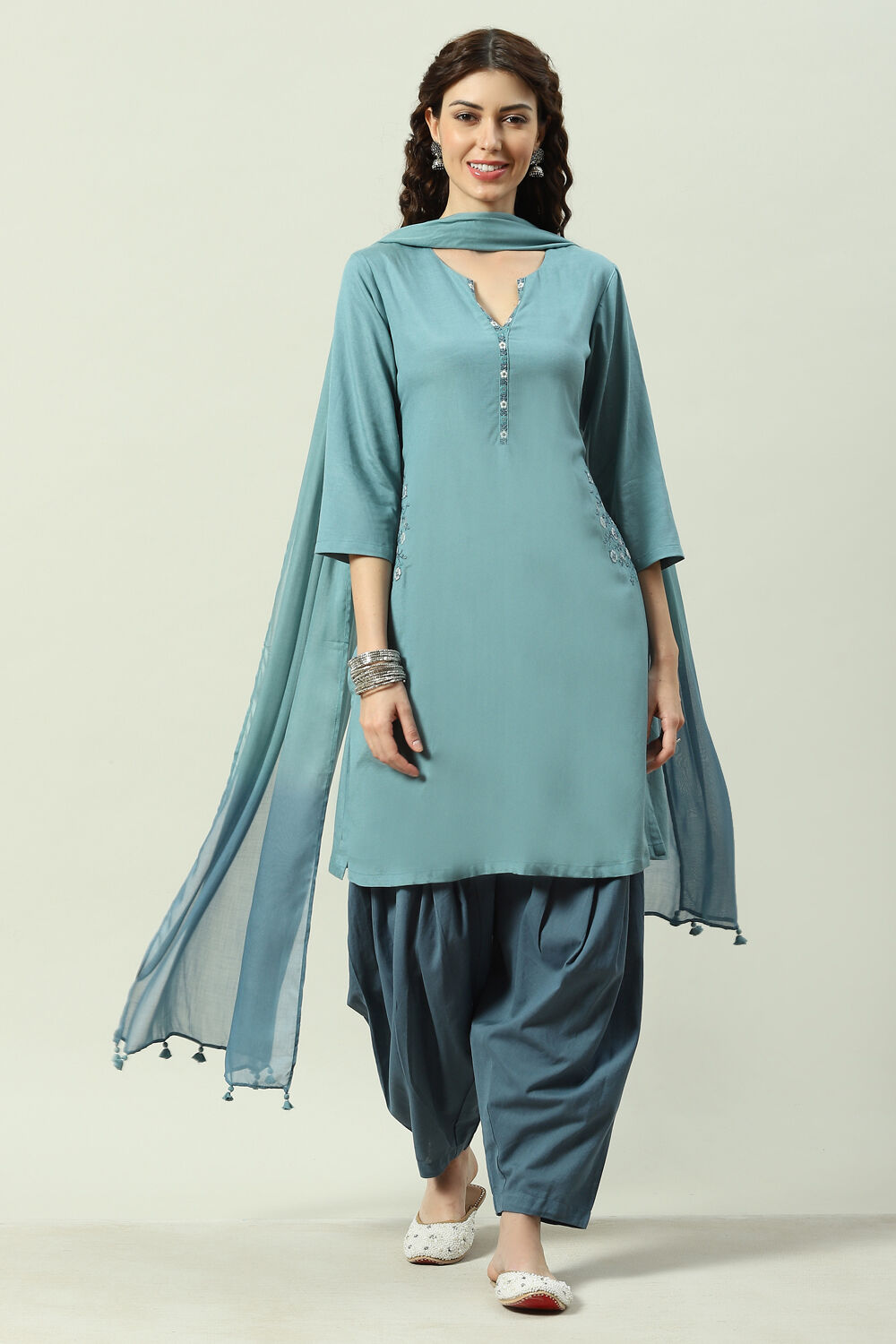 Orange Rayon Straight Kurta Slim Pant Suit Set image number 0