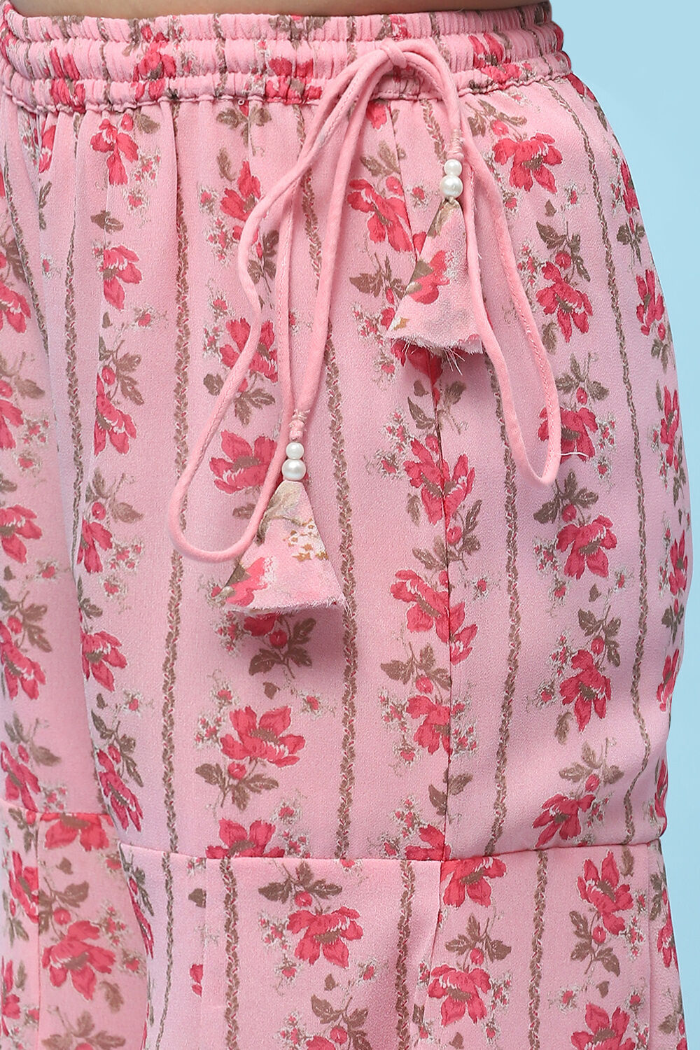 Pink Poly Georgette Floral Printed Peplum Suit Set image number 2