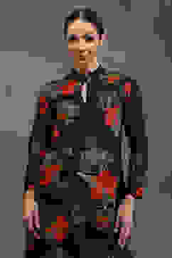 Rohit Bal Black Silk Chanderi Floral Printed Straight Kurta Set image number 1