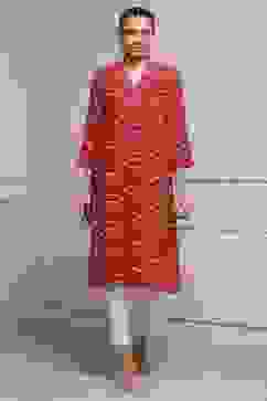 Red Viscose Rayon Straight Kurta image number 5