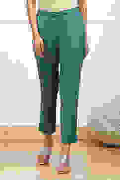 Green Cotton Solid Regular Pants image number 4