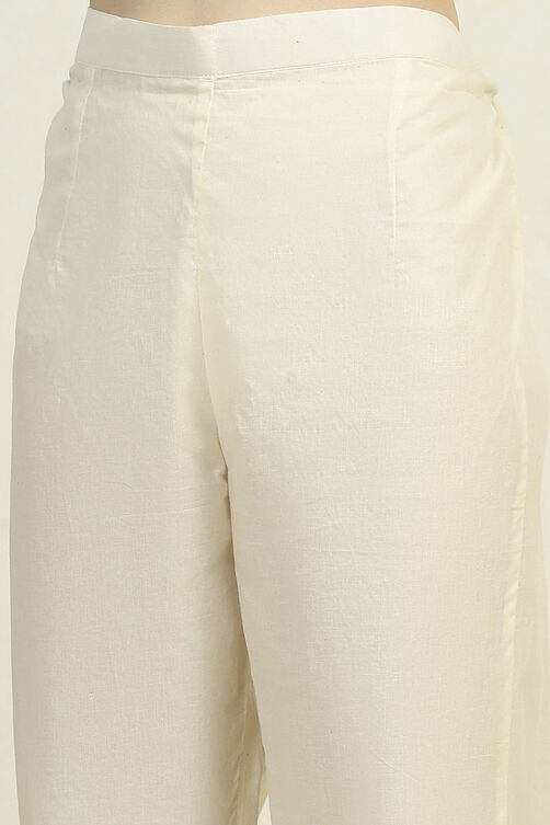 Off White Cotton Hand Embroidered Unstitched Suit Set image number 3