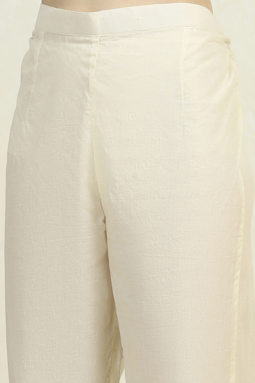Off White Cotton Hand Embroidered Unstitched Suit Set image number 3
