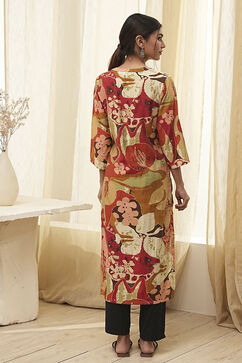 Rust Printed Straight Kurta image number 3