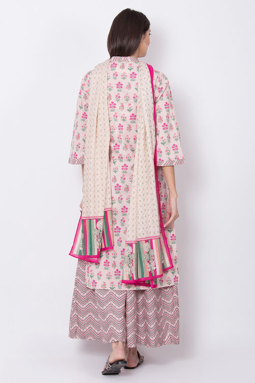 Peach Cotton Straight Kurta Sharara Suit Set image number 5