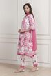 Pink and White Printed Straight Suit Set image number 3
