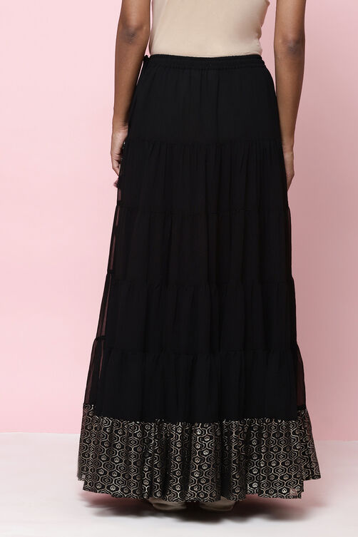 Black Flared Art Silk Skirts image number 6