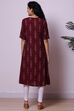 Deep Maroon Cotton Ikkat Yarndyed Kurta image number 5