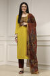 Yellow Cotton Hand Block Print Unstitched Suit Set image number 1