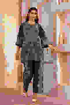 Blue Cotton Straight Printed Kurta Pants Set image number 0