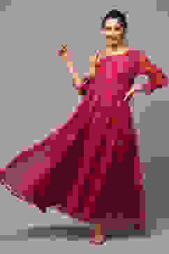 Fuschia Art Silk Anarkali Kurta Legging Suit Set image number 0