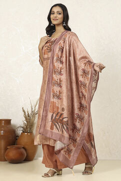 Grey Silk Blend Printed  Embroidered Unstitched Suit Set image number 4