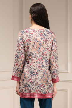 Beige Polyester Straight Printed Top image number 3
