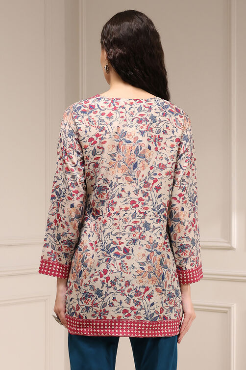 Beige Polyester Straight Printed Top image number 3