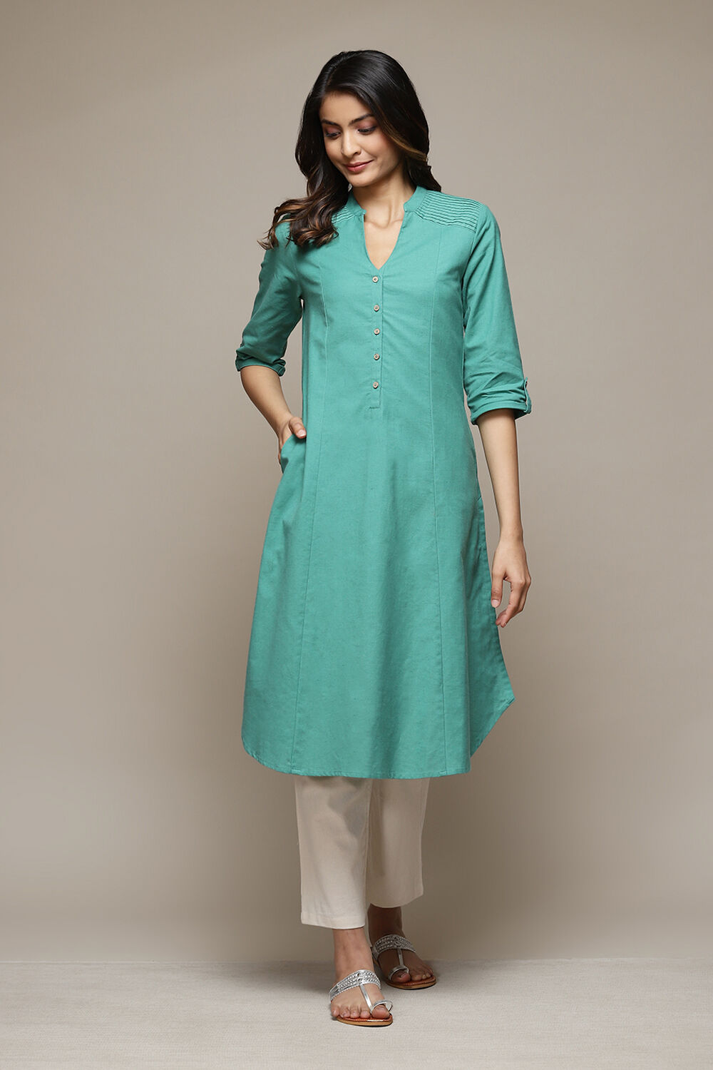 Red A-Line Solid Kurta image number 5