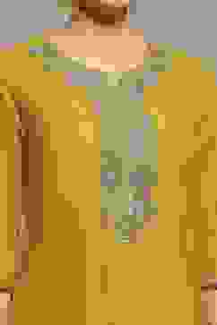 Yellow Cotton Solid Straight Suit Set image number 1