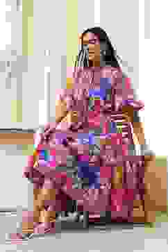 Pink Cotton Printed Flared Dress image number 0