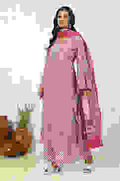 Pink Cotton Printed Unstitched Suit Set image number 4