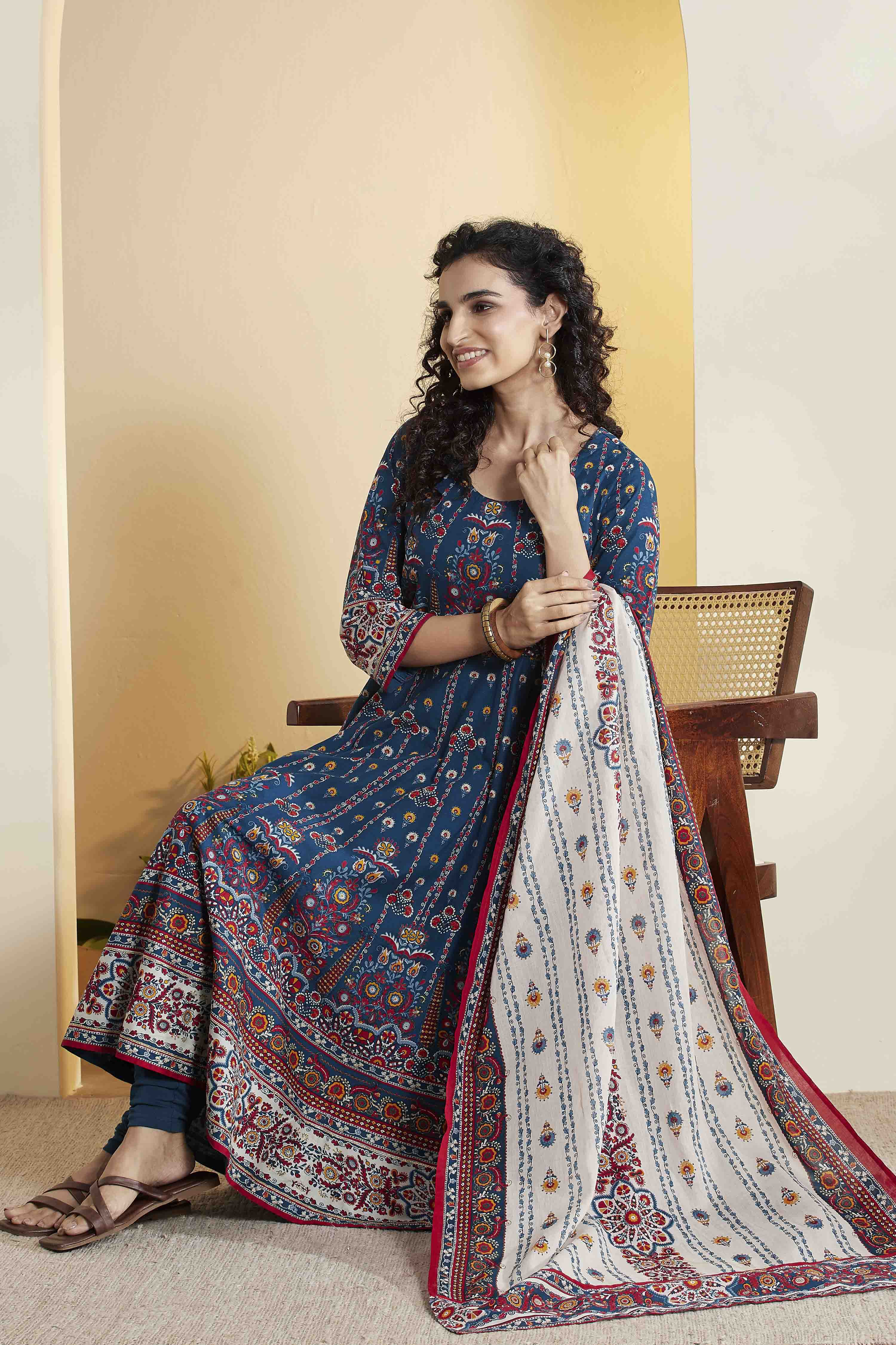 Blue Cotton Anarkali Suit Set image number 0