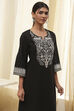 Black Pure Cotton Embroidered Straight Kurta image number 1