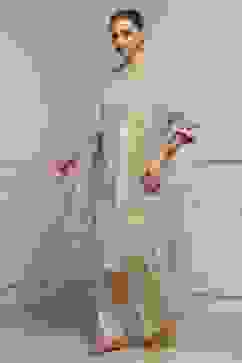 Beige Cotton Linen Yarn-Dyed Embroidered Straight Suit Set image number 3