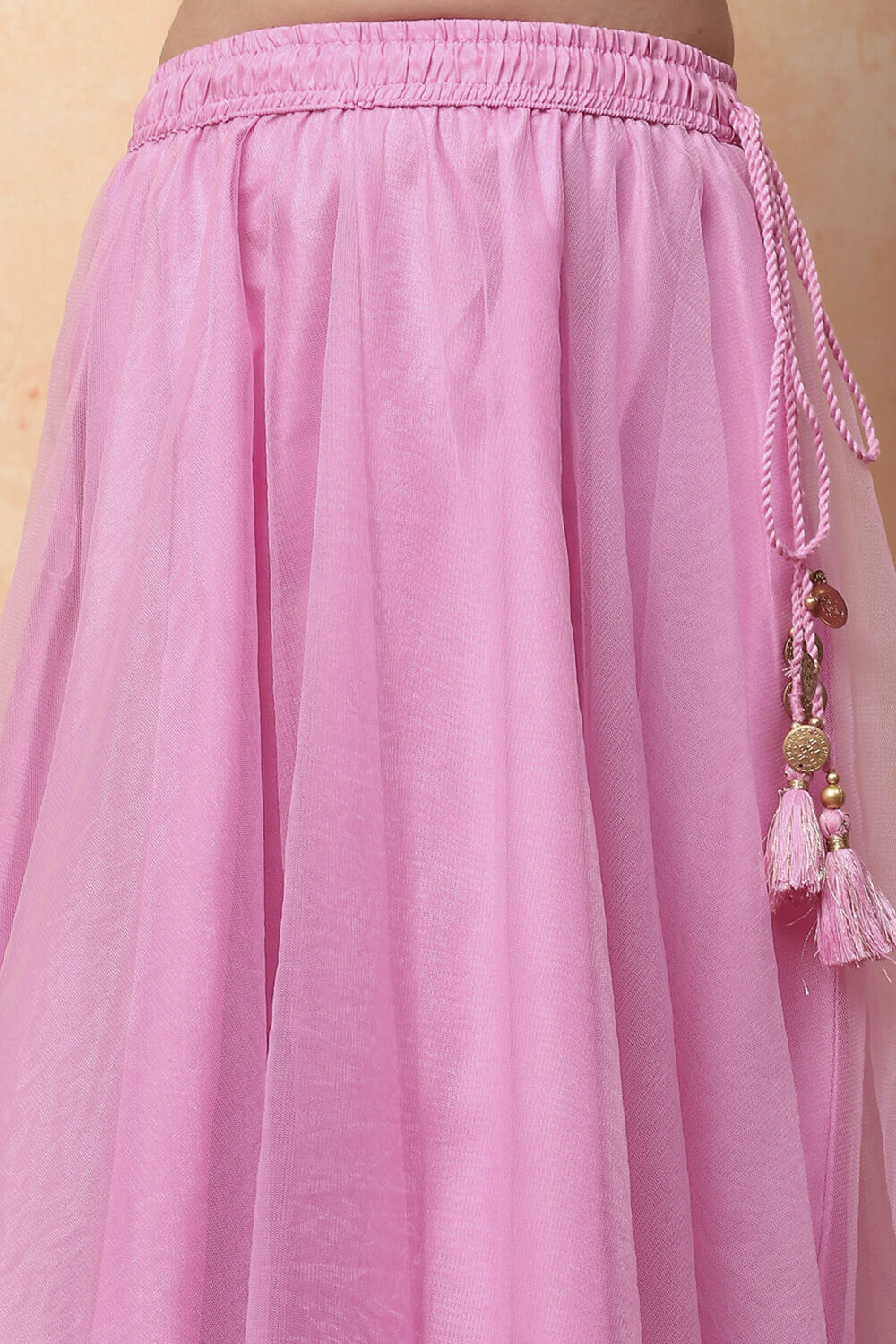 Pink Poly Chanderi Floral Festive Flared Lehenga Set image number 2