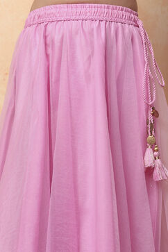 Pink Poly Chanderi Floral Festive Flared Lehenga Set image number 2