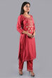 Red Muslin Cotton Easy Stitch Suit Set image number 3