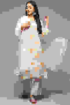 Ivory Cotton Straight Kurta Palazzo Suit Set image number 0