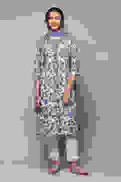 White & Blue Rayon Gathered Kurta Pants Suit Set image number 7