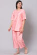 Blush Pink Straight Cotton Three Piece Printed Sleepwear Set image number 5