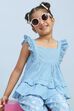 Blue Cotton Printed A-line Suit Set image number 1