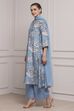 Blue Floral Printed Asymmetric Suit Set image number 3