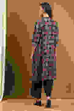 Black Cotton Printed Kalidar Kurta Set image number 4