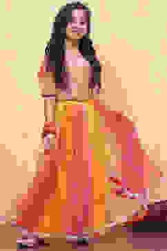 Yellow and Pink Embellished Festive Flared Lehenga Set image number 6