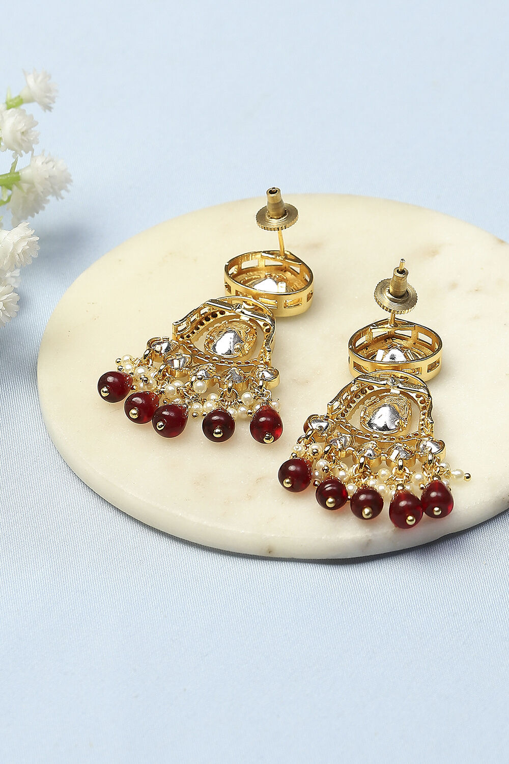 Red Kundan Festive Drop & Danglers image number 2