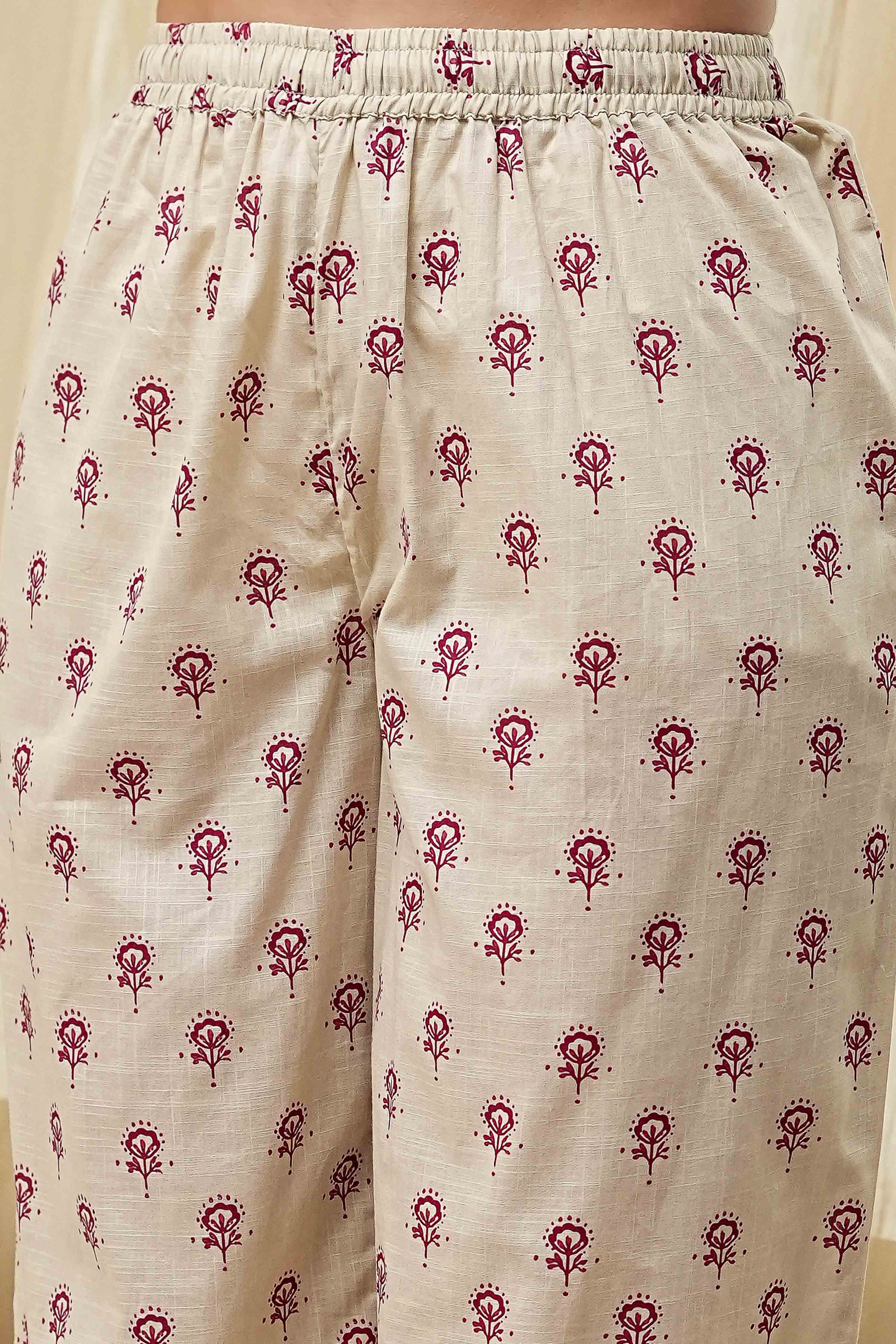 Red Cotton Printed Gathered Suit Set image number 2