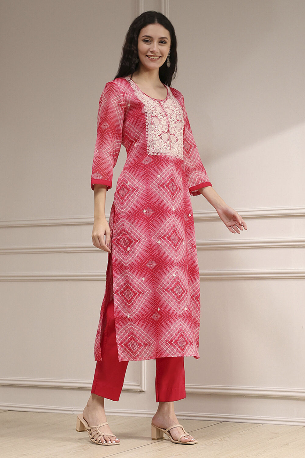 Pink Cotton Machine Embroidered Unstitched Suit Set image number 6