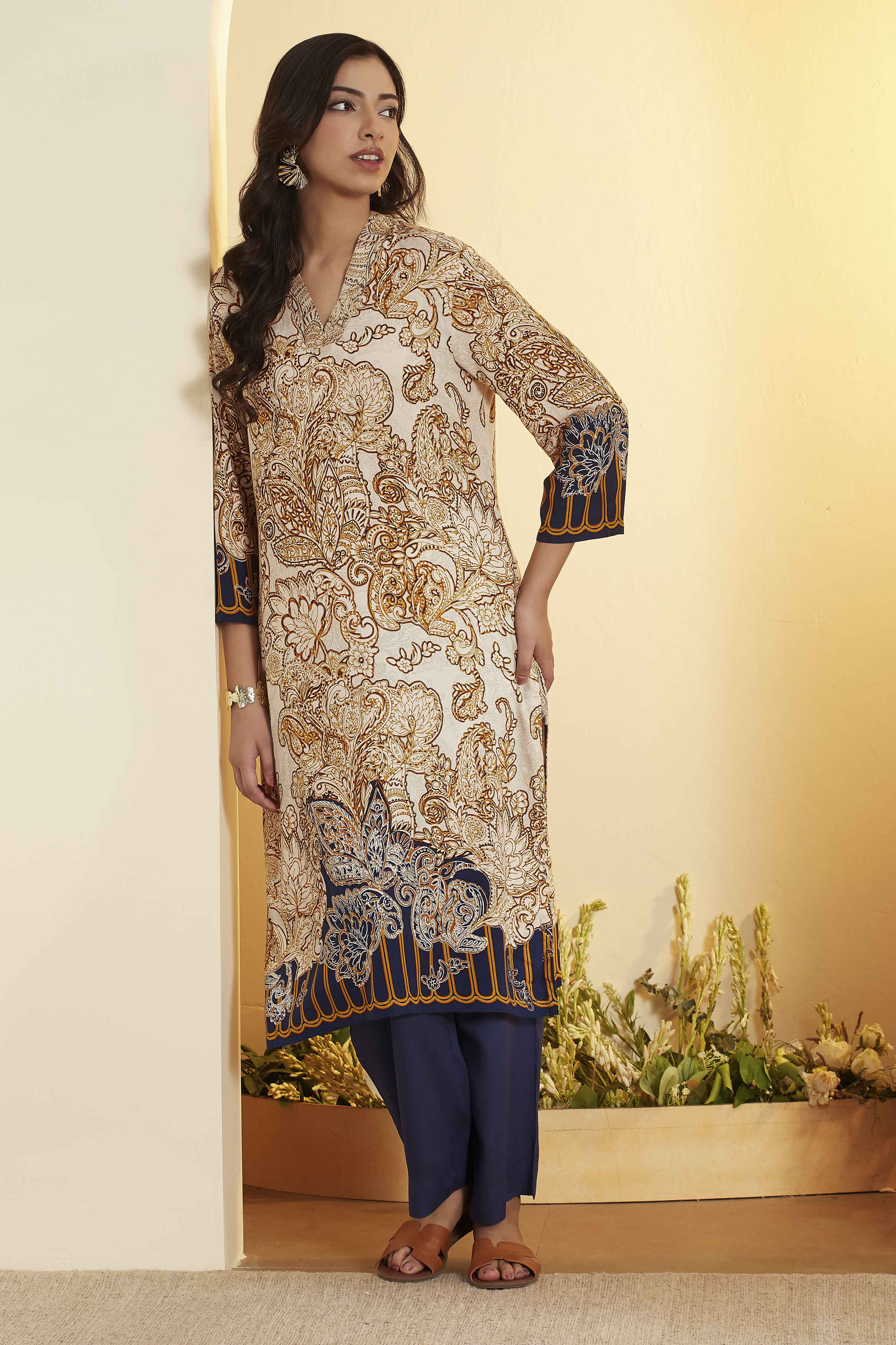 biba Navy Viscose Rayon Straight KurtaNavy Viscose Rayon Straight Kurta-picture-53