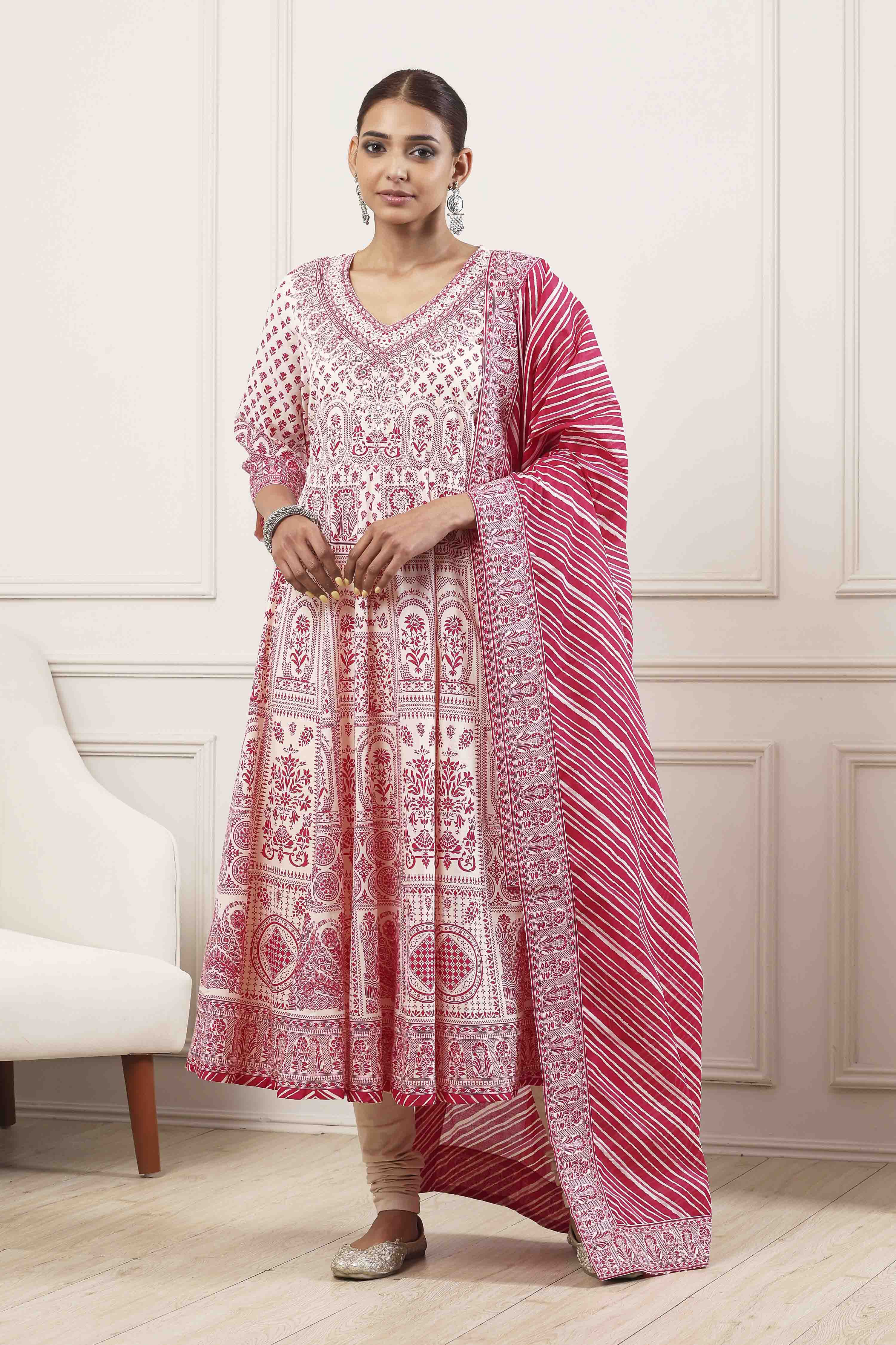 Pink Cotton Kalidar Suit Set image number 0