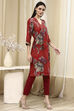 Coral Red Floral Printed Straight Kurta image number 4