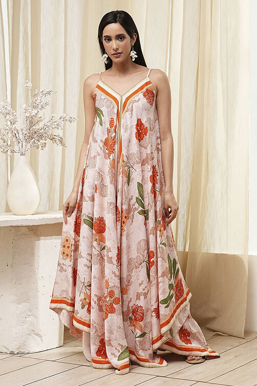 Beige Floral Printed Strappy Relaxed Maxi Dress image number 2